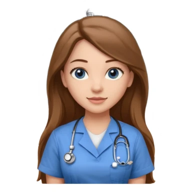 university classroom that says nursing school on the blackboard with a pretty female nursing student with long brown hair, blue eyes sticker