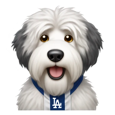 Old English Sheepdog wearing Dodgers shirt sticker