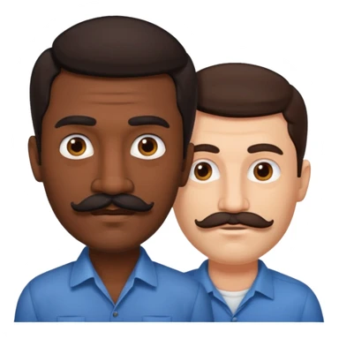 Gay couple. Tall dark indian man with mustache and shorter white man with dark brown hair and no mustache. sticker