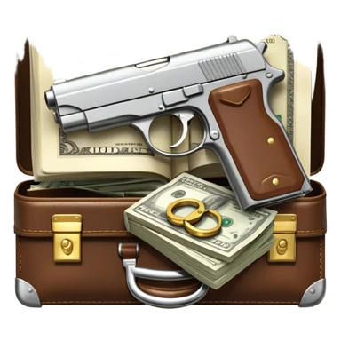 Icon for Action & Crime Reading: an open book, action-packed scenes, featuring a gun, handcuffs, a detective's badge and a briefcase with money. The icon should capture the tension and excitement of crime and action stories. Transparent background. sticker