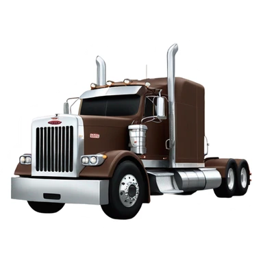 Peterbilt 389 brown cherry with flat top and slash cut exhaust stacks and dual rear tires and flat bumper sticker