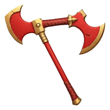 Ares battle axe object icon, ancient Greek war god axe, double-bladed heavy axe, red and gold metal, battle-worn scratches, glowing red accents, 3D cartoon, mobile game icon style, centered, clean background, soft shadow, no text, no watermark

 sticker