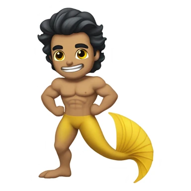 Tan muscular merman with yellow mermaid tail, dark hair and stubble  sticker