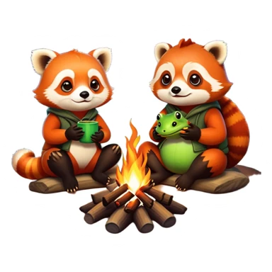 red panda and frog sitting together at a campfire sticker