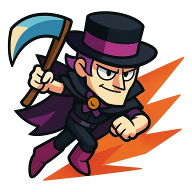 Mortis from Brawl Stars dashing forward, vibrant cartoon style sticker