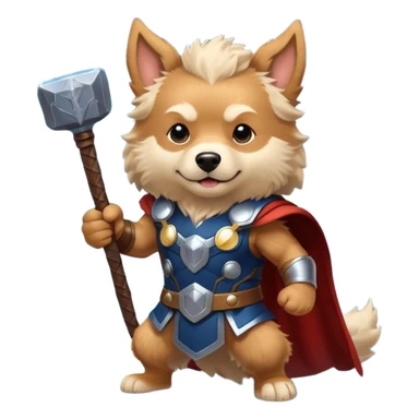 dog thor has mjolnir. has lightning powers dynamic pose sticker