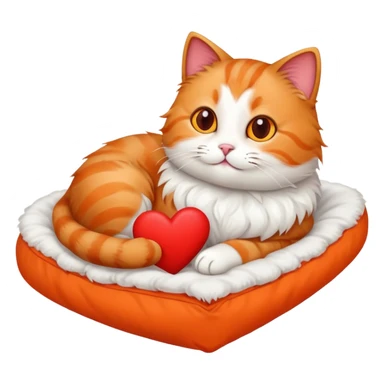 Cat in a bed holding a heart sticker