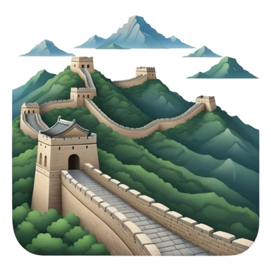Great Wall of China, winding mountain silhouette, simplified emoji design sticker