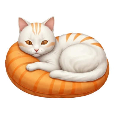 A white cat, curled up and asleep. Its fur has very faint orange stripes on the back and tail. sticker