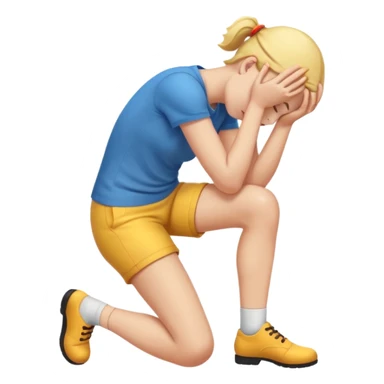 Hands on eyes, emojis right leg out, head bowed down sticker