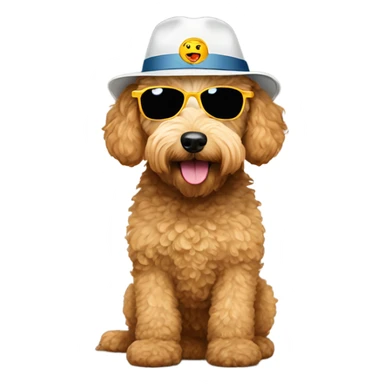 A golden doodle wearing a 2025 hat and glasses sticker