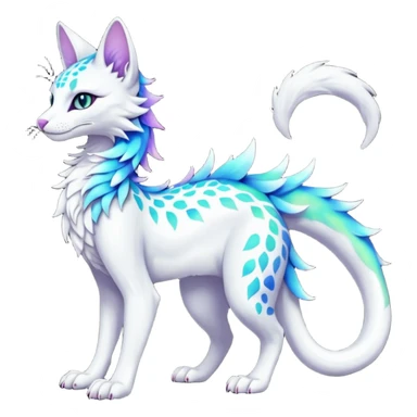 Kawaii iridescent beautiful pretty elegant divine edgy fantasy feline-vernid-sergal-fursona-animal-creature with a tufted tail and accessories, full body with intricate markings  sticker