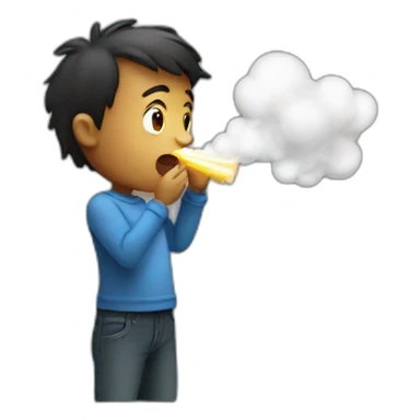 boy blowing sticker