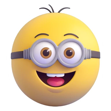 3d sphere with a cute yellow minion face, giggling sticker