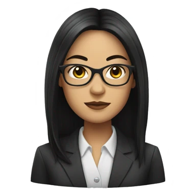 Female defense attorney with long black hair with glasses sticker