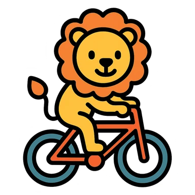 lion riding a bicycle, colored icon sticker