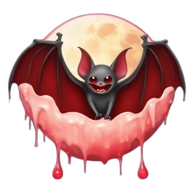 flying vampire bat in front of realistic full moon dripping red slime from mouth sticker