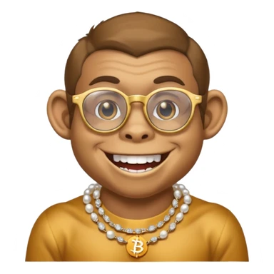 rich monkey with glasses smiling with diamond grillz and a bitcoin golden chain with diamond pearls sticker