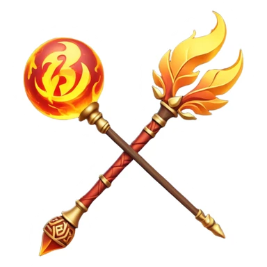 Clash of Clans aesthetic: Cinematic fireball Magic Staff Emoji, rendered in a 3D vector-style similar to standard emojis with minimal shading and bold, simplified shapes. A compact, isometric enchanted staff with intricate runic carvings and a glowing orb at its tip, softly glowing with a mystical arcane charm. Simplified yet unmistakably iconic, highly detailed and consistent, glowing with a soft radiant glow and high shine. Stylized with a touch of legendary sorcery and a soft glowing outline, capturing the essence of a powerful magic staff with a friendly, playful vibe! sticker