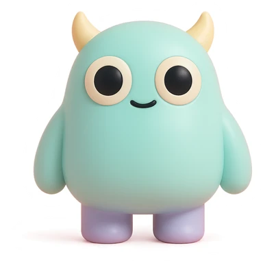 cute monster with round body, big eyes, small horns, pastel colors, toy-like sticker