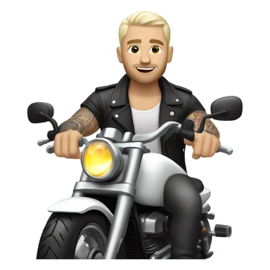 tattooed white guy with really short hair and on a white motorcycle sticker