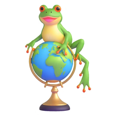 glamorous frog in a choker, standing on a globe sticker