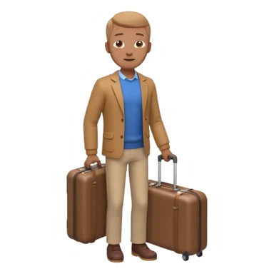 man carrying a suitcase portrait, head and shoulders only, suitcase handle visible near shoulder, casual travel outfit, confident expression, travel vibe, 3D cartoon style, mobile game icon style, clean background, no text, no watermark sticker