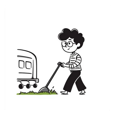 Harry Potter mowing the lawn on the Hogwarts Express train sticker
