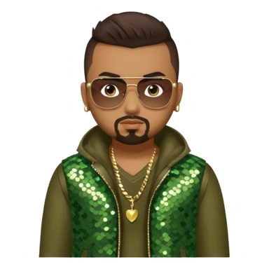 Sean Paul with dark brown hair, olive sequin outfit sticker
