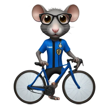 Rat with glasses using bicycle With inter Milan jersey sticker