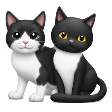 A large black cat sitting next to a slightly smaller black and white cat sticker