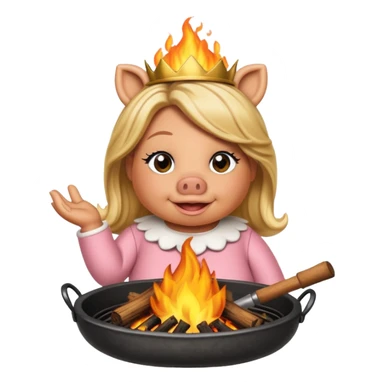 Miss Piggy roasting over a fire sticker