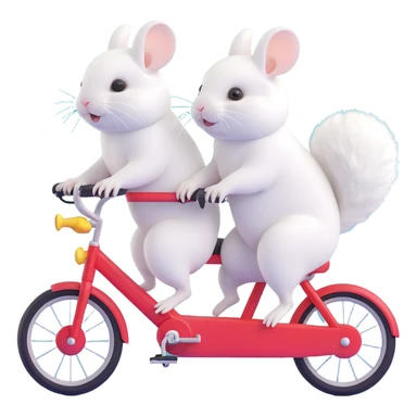 two white fluffy chinchillas riding together on a two-seater bike, cute and playful, clear details sticker