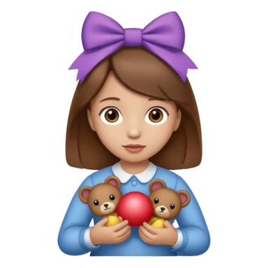 Girl child with bow in brown hair and toy  sticker