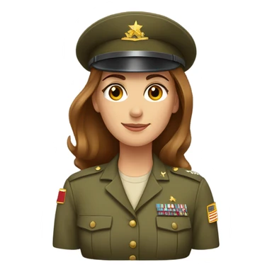 Just shoulders White woman long brown hair in army uniform saluting   sticker