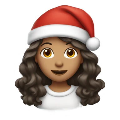 Girl with long wavy dark brown hair wearing a Santa hat sticker