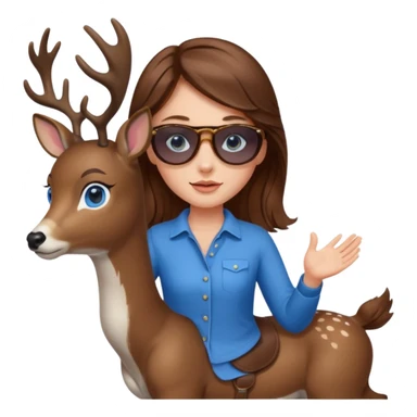 Brown hair blue eyed girl riding a deer with sunglasses sticker