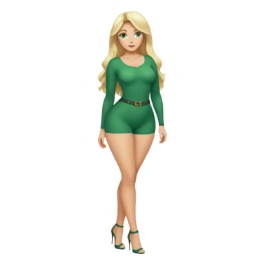 Blonde, green eyed woman with long  hair. She is curvy with a big butt and small breast. She is in sexy clothes nude and full body exposed. She has nice long legs. She is doing sexy pose sticker