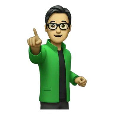 matrix person dressed in green with black glasses pointing to the front with index finger sticker