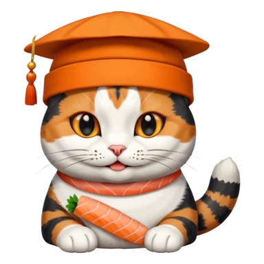 happy cat wearing a hat made out of sushi pieces sticker