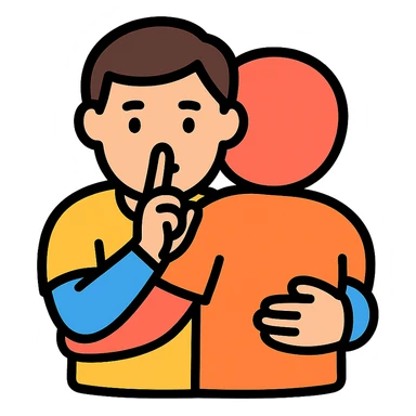 man hugging another person while making a quiet sign sticker