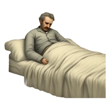 A sick man on a bed in 1870 sticker