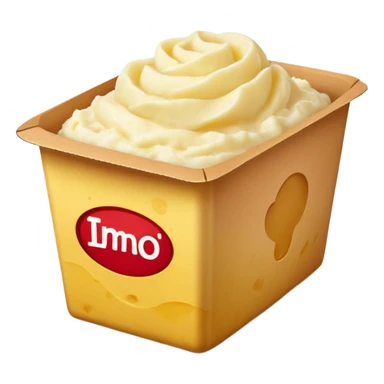 upright rectangular box cardboard warm yellow and red creamy mashed potato illustration front no logos subtle potato images natural cues no extras closed box soft lighting transparent background emoji scale sticker