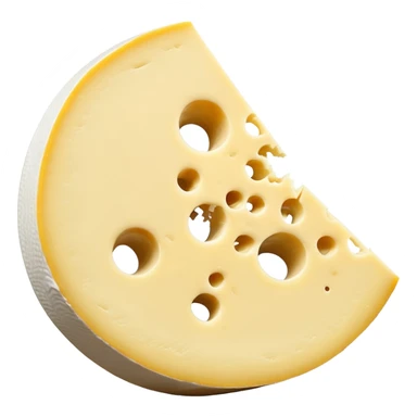 small wheel of Coulommiers cheese with white bloomy rind with velvety wrinkles, creamy pale yellow interior, wedge cut revealing slightly gooey edge, soft lighting, subtle shadows, transparent background, emoji scale sticker