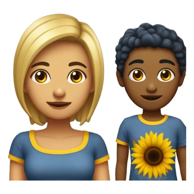 Chica e pelo castaño corto, de ojos marrones con piel poco morena y camiseta azul oscura de girasoles  sticker
