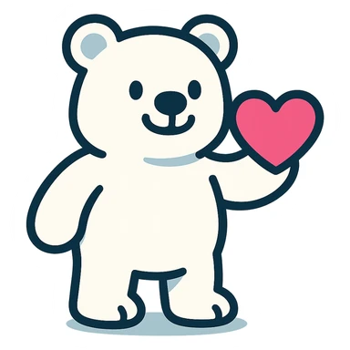 white bear holding a pink heart in hand, cartoon style sticker
