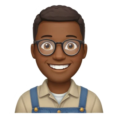 smiling black man with glasses, big teeth, standard male haircut, rural farmer, oval face sticker