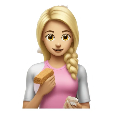 Side view realistic sporty blond girl eating protein bar  sticker