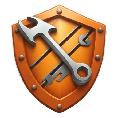 orange metal shield with wrench symbol in the middle sticker