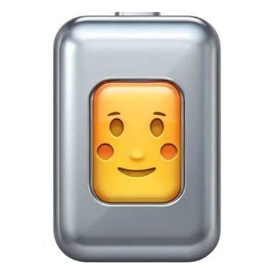 A battery emoji made of silver chrome, smooth rounded shape, minimal futuristic design, glossy metallic finish, soft reflections, iOS emoji style, centered on clean white background sticker